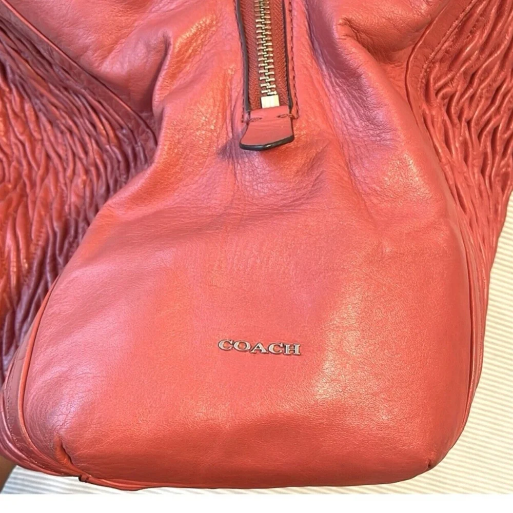 Coach Madison Phoebe Gathered Twist Papaya Leather Shoulder Bag - Picture 3 of 15